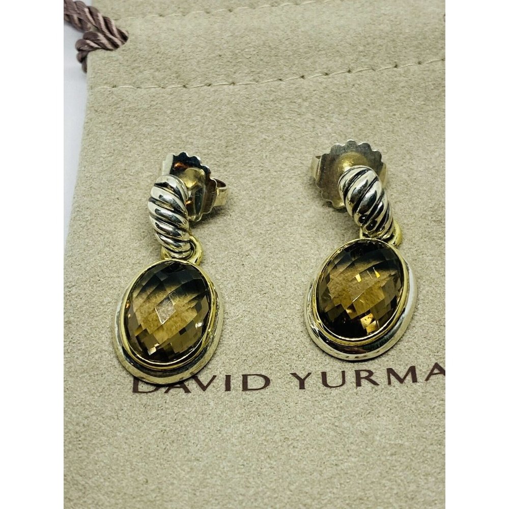 DAVID YURMAN STERLING SILVER 18K YELLOW GOLD OVAL SMOKEY QUARTZ DROP DANGLE